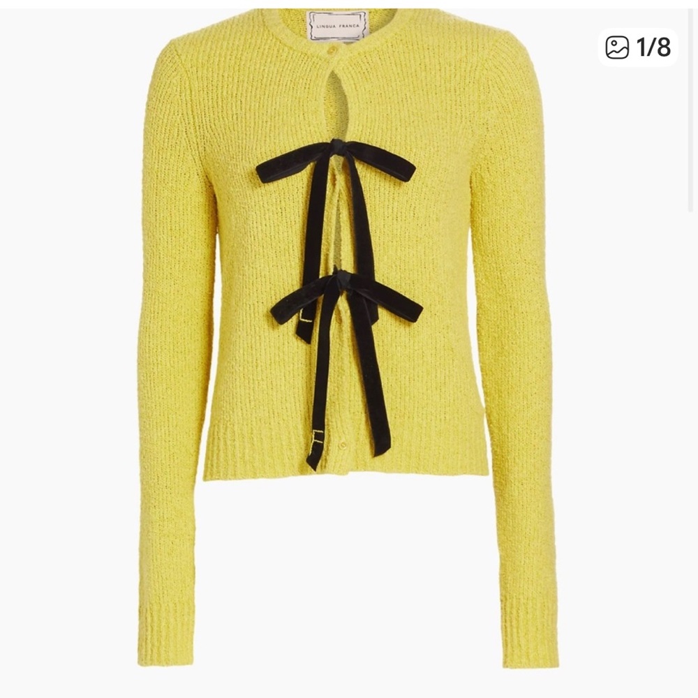 Lingua Franca Yellow Cardigan with Black Bow Accents